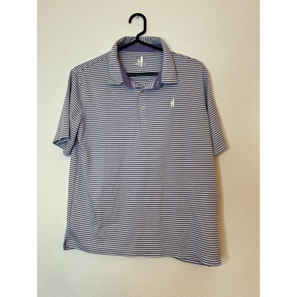 Johnnie O Polo Shirt Mens Large Blue Striped Short Sleeve Stretch Surf Golf *
